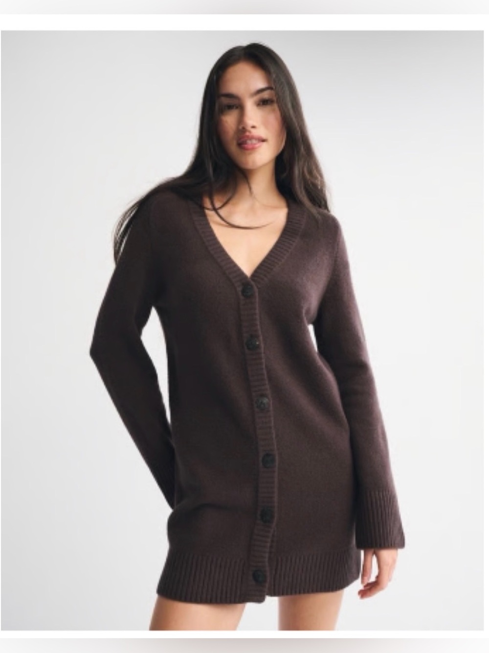 NWT Abercrombie & Fitch Long-Sleeve Cardigan Mini Sweater Dress Dark Coffee M